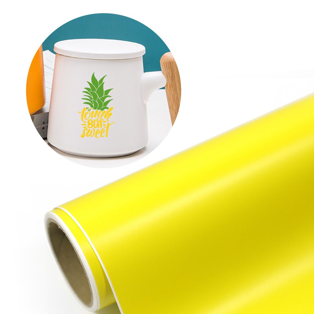 AHIJOY Reflective Vinyl Permanent Adhesive 12 x 5FT Yellow Adhesive Vinyl  for Cug Mug Crafts Signs Scrapbook Lettering DIY Projects
